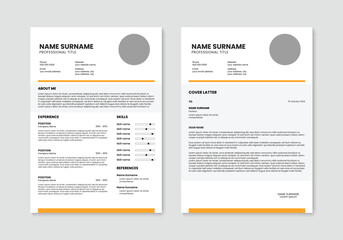 Clean resume and cover letter layout template. Minimalist resume cv template design. Vector illustration