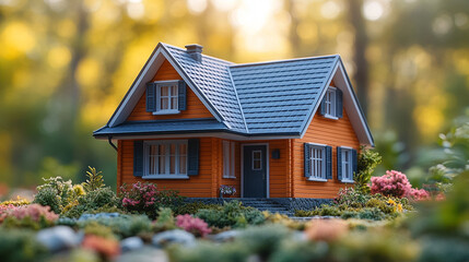 A charming minimalist house model symbolizes simplicity, serenity, and modern elegance. The soft color palette evokes calmness and warmth, while the blank space suggests potential, freedom, and new be