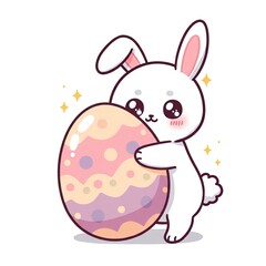 Cute Easter Bunny Hugging Large Decorated Egg