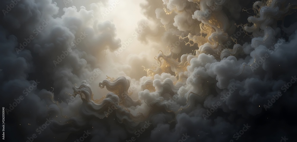 Poster golden streams flow through ethereal cloudscape