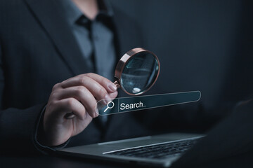 Search Engine Optimization, Businessman using search, SEO focus artificial intelligence technology....