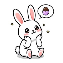 Obraz premium Cute Bunny Thinking About Easter Egg - Cartoon