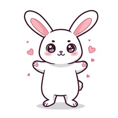 Kawaii Bunny with Floating Hearts - Cartoon Illustration