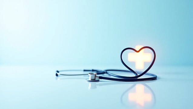 Pristine Stethoscope in Heart Shape with Glowing Medical Cross for National Doctors' Day