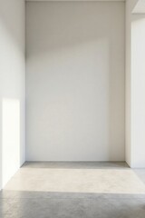 Obraz premium Empty Room Corner with Sunlight Illuminating Polished Concrete Floor and White Walls