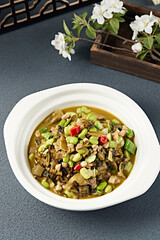 Braised Snow Vegetables with Rice Pepper, Broad Beans and Minced Pork
