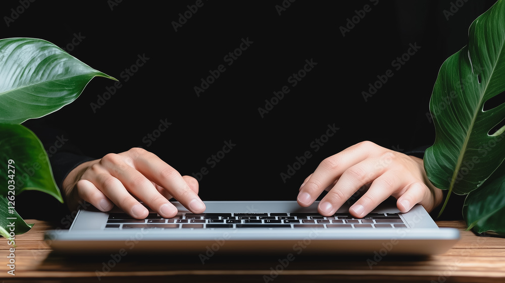 Aufkleber laptop typing: a close-up shot of hands typing on a laptop keyboard with a focus on the keyboard and