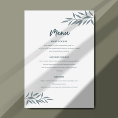 Elegant wedding menu blends minimalist typography with soft botanical element. Perfect for receptions, anniversary, dinners, birthday party and formal gatherings. Printable menu design with size 5"x7"