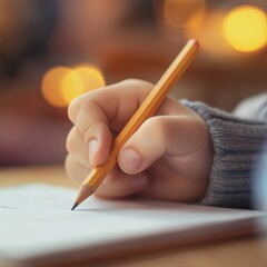 Child drawing with a pencil during preschool art activity.