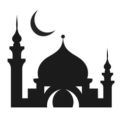 Crescent Moon and Mosque silhouette Vector Icon illustration