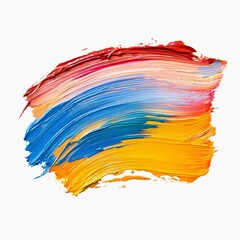 Vibrant Brush Stroke of Mixed Colors Including Red, Blue, Yellow, Green, and Orange on White Background Capturing Artistic Expression and Creativity