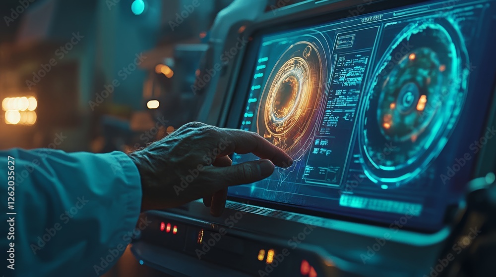 Poster a doctor engaging with an advanced computer interface