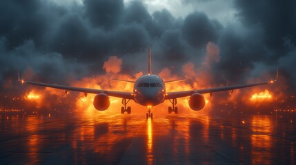 Plane fire emergency landing runway storm