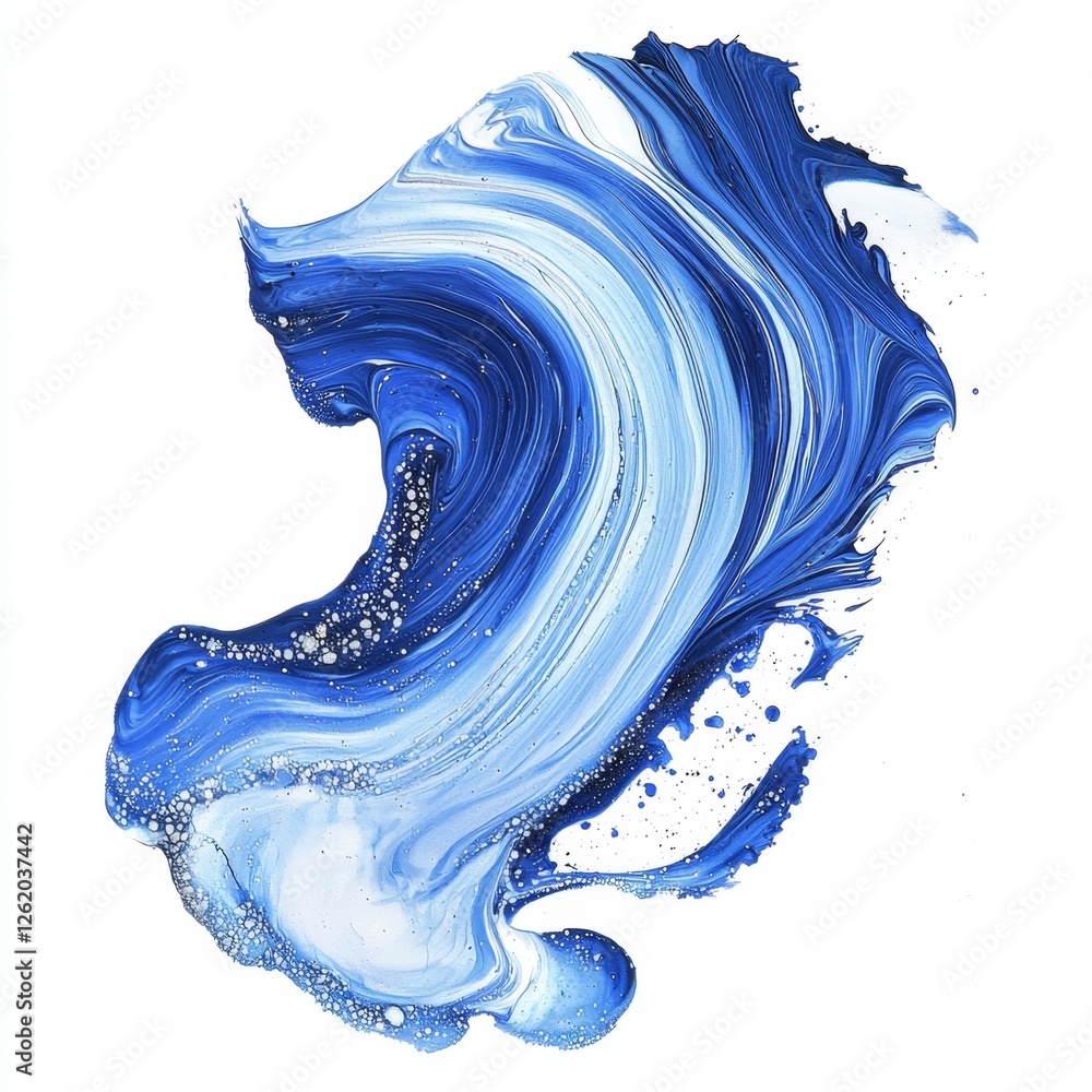 Poster abstract blue swirl design with white accents and fluid paint texture capturing motion and depth sui