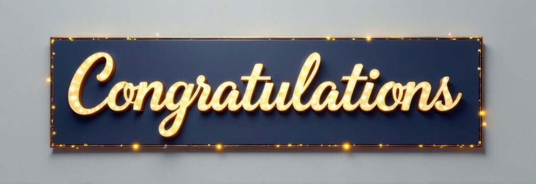 Golden congratulations sign shining on blue background