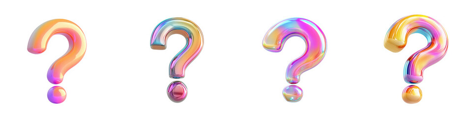Colorful Question Marks Designed with Vibrant Swirls and Textures, isolated on transparent background.