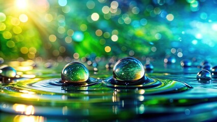 Macro Water Droplets on Calm Water Surface, Abstract Nature Background