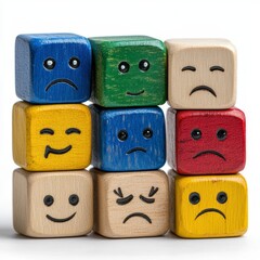 Colorful Wooden Blocks Displaying Diverse Human Emotions