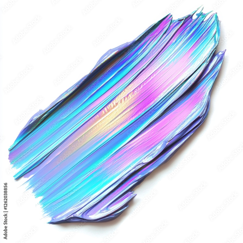 Sticker vibrant palette stroke with shimmering iridescent hues displaying a blend of soft pastels and electr