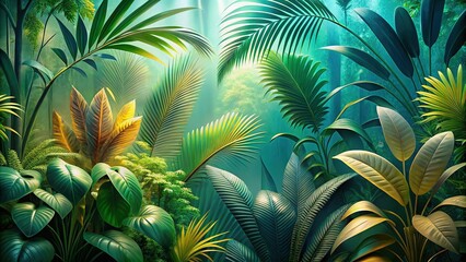 Obraz premium Minimalist 3D Render: Frosted Glass & Exotic Foliage - Nature Wallpaper
