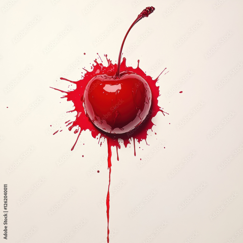Poster a fresh red apple splashing with juice and droplets on a reflective surface, symbolizing health and 