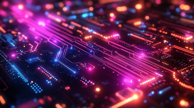 Transparent pattern of digital circuits neon lines ideal for tech themed designs
