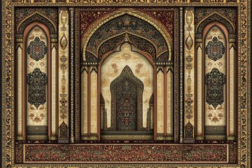 Obraz premium Intricate Floral Design with Arched Windows and Elegant Patterns