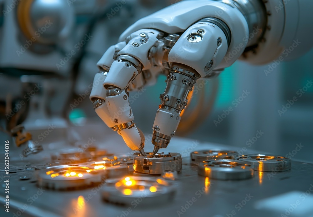 Poster the industrial automation process involves packing automotive parts for transfer on automated convey