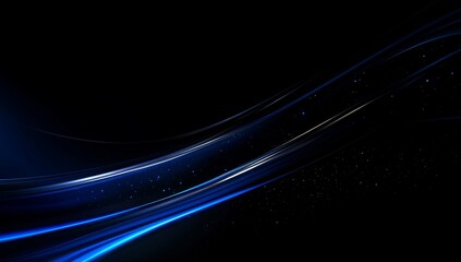 Abstract blue light streaks on black background, futuristic design, website banner