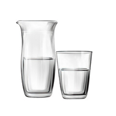 Jug and glass with water isolated on white transparent background