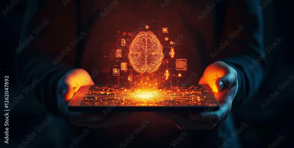 Poster utilizing data and algorithms, this ai learning system supports ai learning and development. it acts