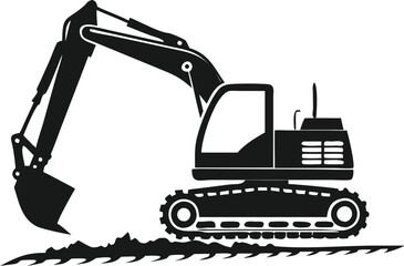 Simple Black Silhouette of a Construction Excavator