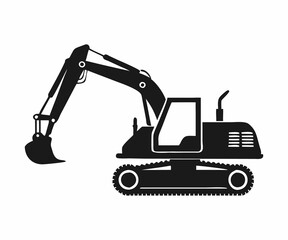 Simple Black Silhouette of a Construction Excavator