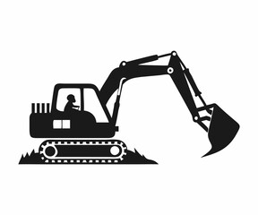 Simple Black Silhouette of a Construction Excavator