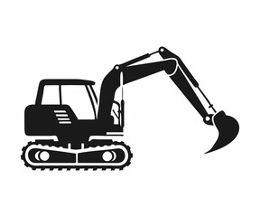 Simple Black Silhouette of a Construction Excavator
