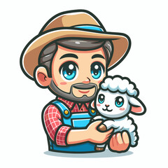Fototapeta premium Farmer holding a lamb
