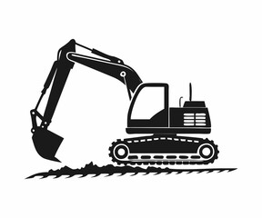 Simple Black Silhouette of a Construction Excavator