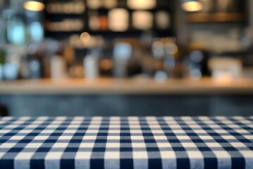 Rustic Wooden Checkered Table Surface with Tableware Ready for Outdoor Dining or Meal