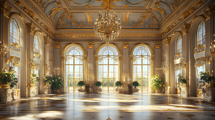 Fototapeta premium Grand Palace Ballroom Sunlit Interior Luxury Architecture