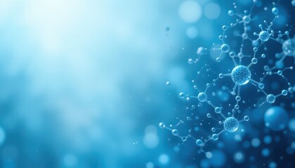 Abstract Molecular Structure with Blue Background Representing Science, Technology, and Innovation in Biotechnology and Chemistry