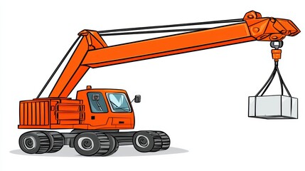 Heavy lifting action crane hoisting cargo construction site industrial illustration urban environment aerial perspective
