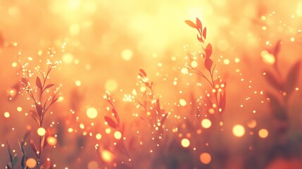 Fototapeta premium Golden hour sunlight illuminating delicate plants and bokeh.