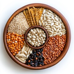 Fototapeta premium Assortment of Legumes and Grains in Wooden Bowl