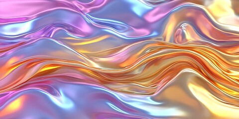 Fototapeta premium Iridescent fabric waves, abstract background, digital art, website design