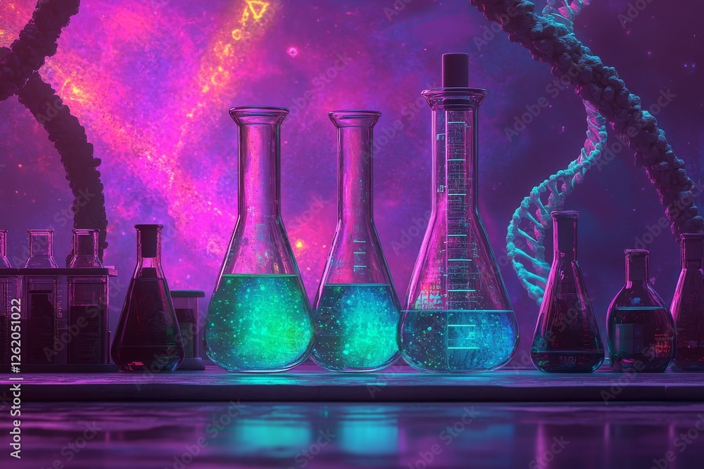 Poster a depiction of science research and development through the representation of a medical research lab