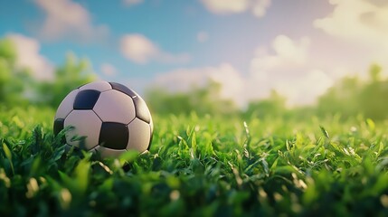 Fototapeta premium Watercolor of a Soccer Ball on Top of a Lush Green Field