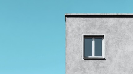 Obraz premium Minimalist building detail, clear sky, single window, urban architecture, design