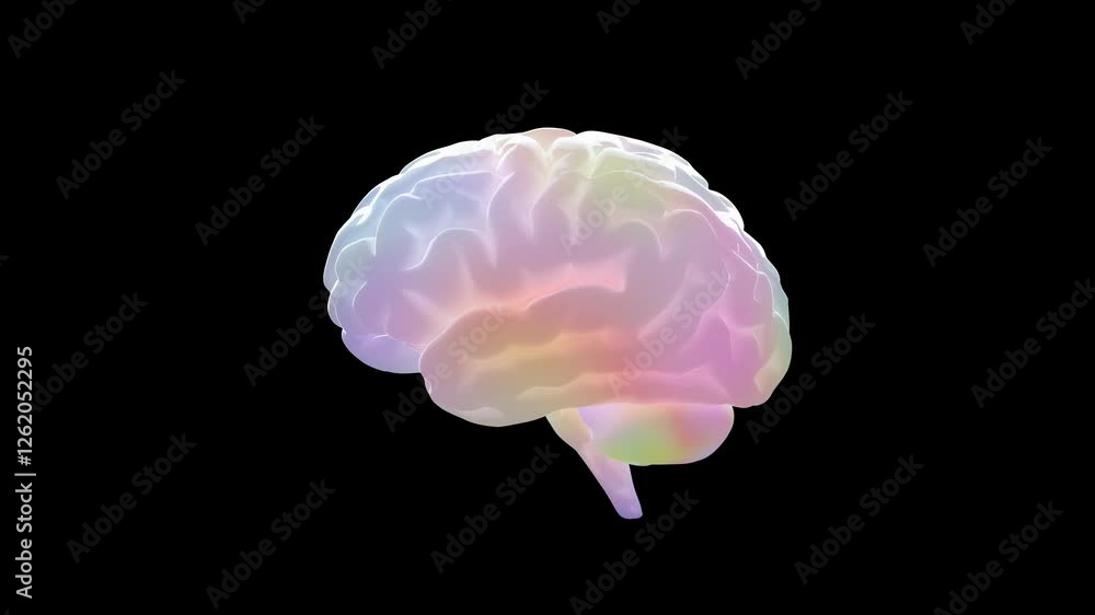 Poster brain multicolored on black background and alpha channel. happy brain or creative thinking concept. 
