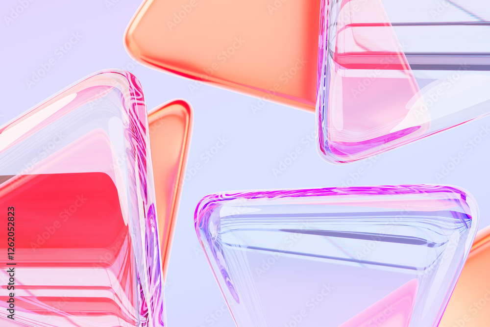 Poster rainbow abstract 3d background with crystal glass and plastic triangle plate shapes. colorful light 