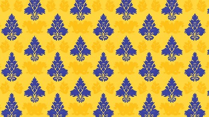 Elegant Damask Seamless Pattern: Blue and Yellow Vintage Floral Background Texture for Wallpaper, Fabric, and Textile Design